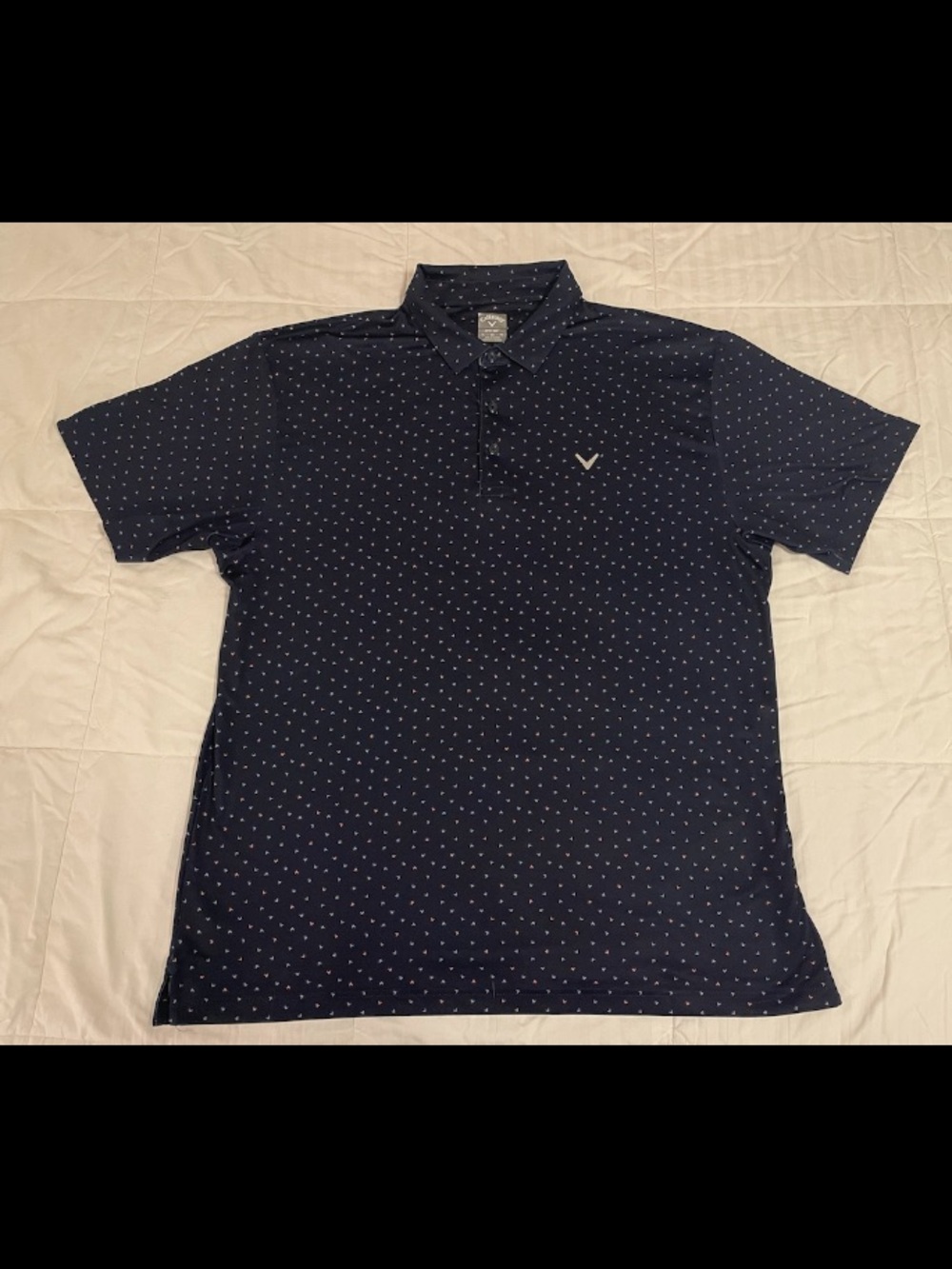 NWOT Callaway Polo Shirt Men XL Navy Blue Geometric Logo Opti Dri Fit Golf